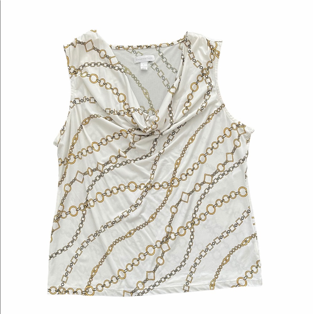 Charter Club Gold Chains Cowl Neck Cami Blouse Top